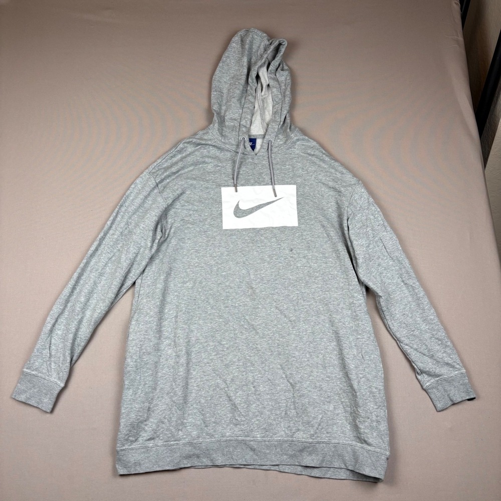 Nike Women Gray Hoodie Sweatshirt Box Logo Pullover Size Large Athleisure